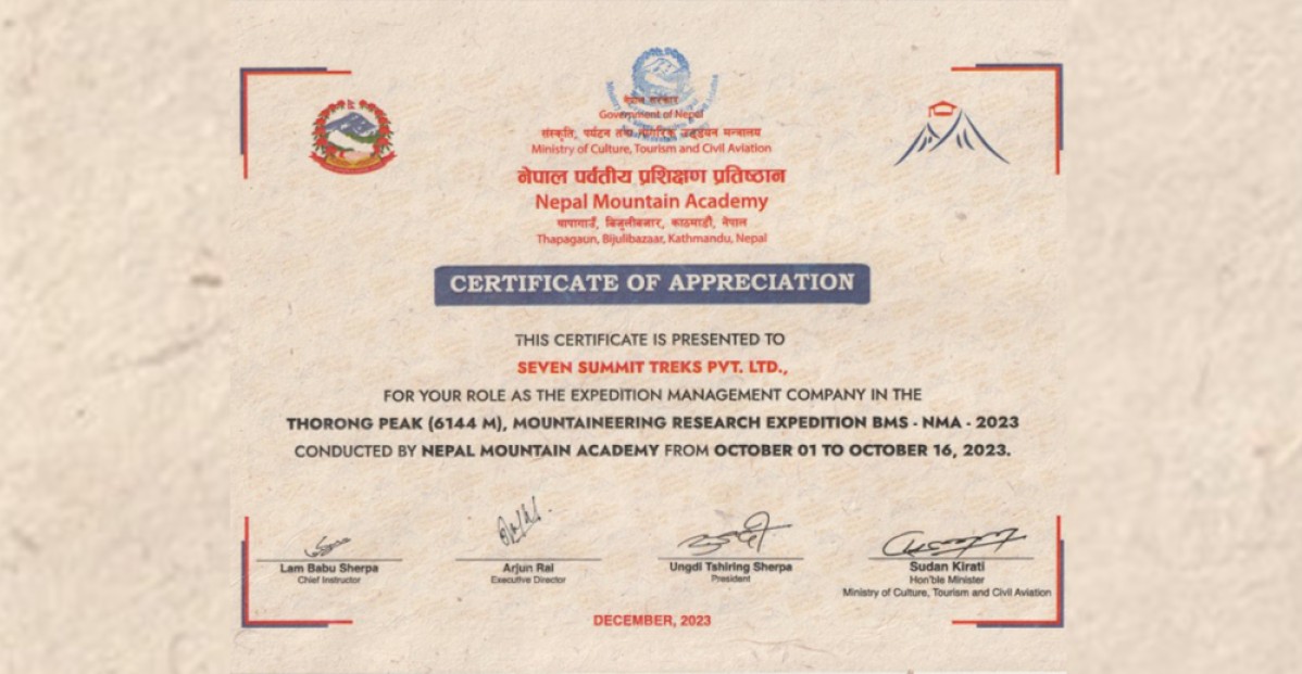 Nepal Mountain Academy (NMA) honours Seven Summit Treks